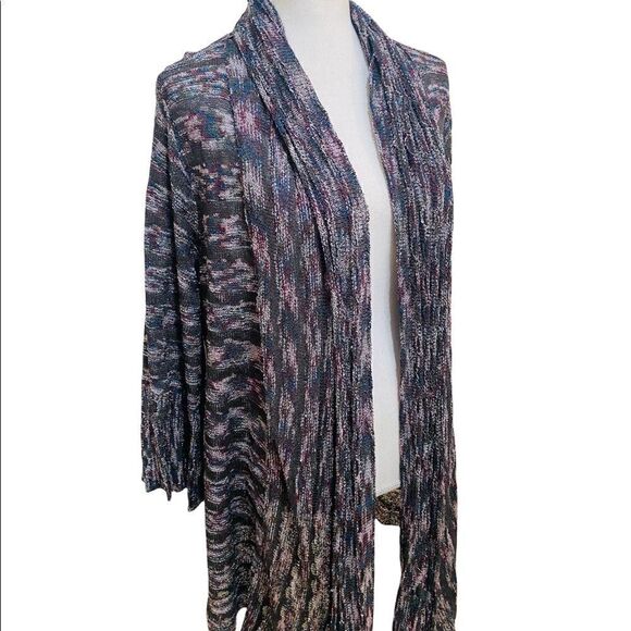 Ball of Cotton Handloomed in USA variegated yarn draped bell sleeve cardigan - Picture 3 of 13